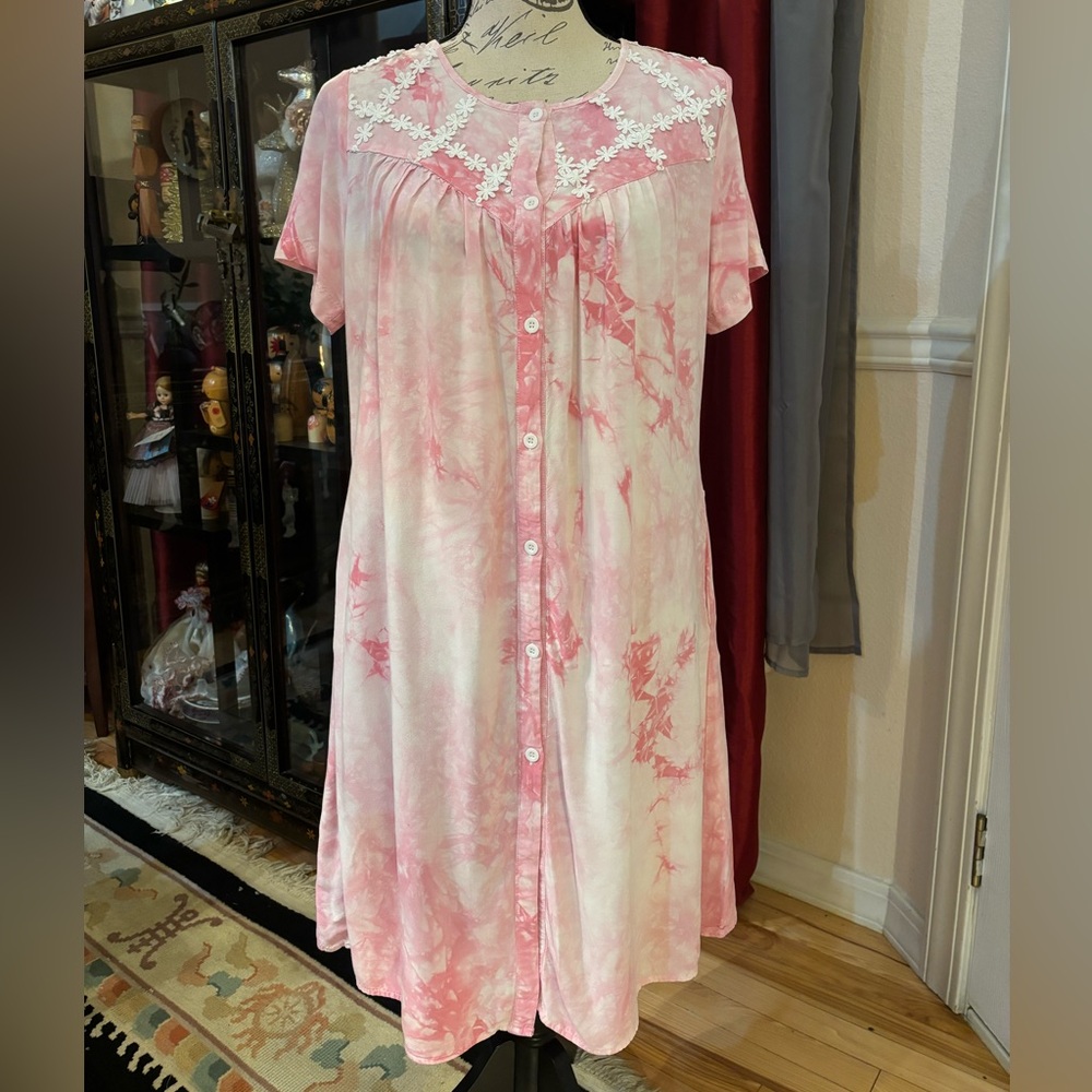 Aviier Vintage Pink Tie Dye Floral Patched Nightgown
